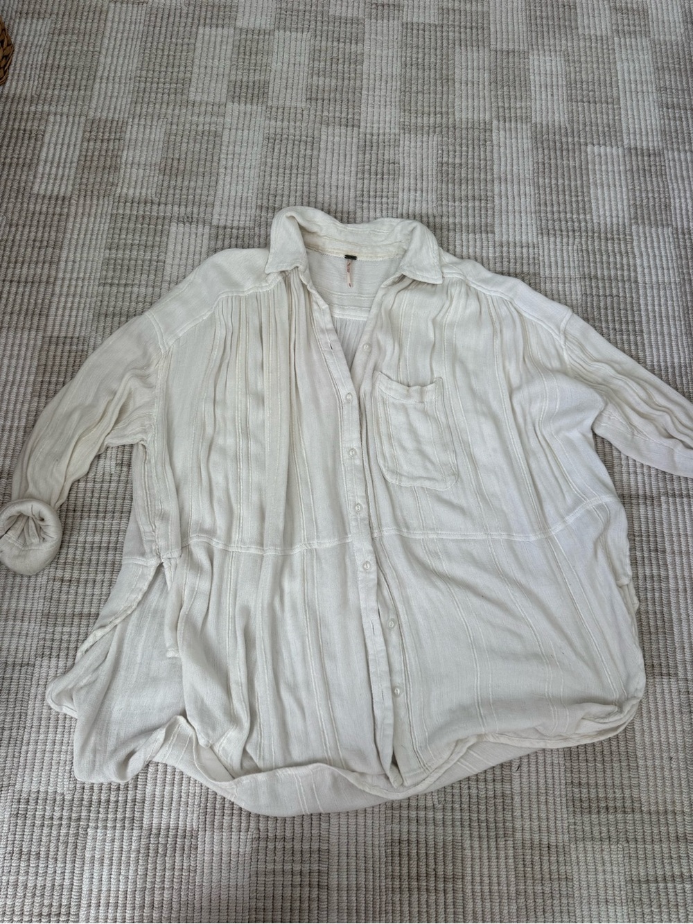 Free People Cream Gauze Button-Up Top
